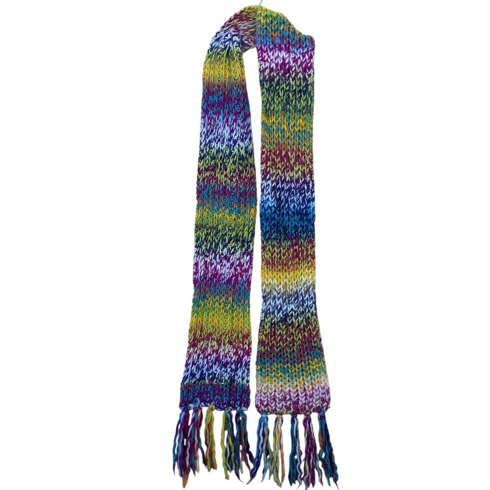 New‎ York & Company Knit Scarf Women's Rainbow Multicolor Fringed Ends One Size - Picture 4 of 6